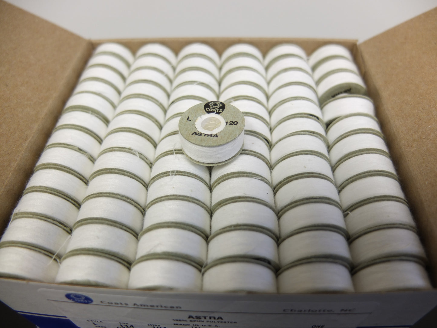 COATS ASTRA SPUNPOLY PW-L SIZE WHITE EMBROIDERY BOBBINS