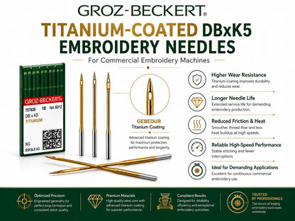 GROZ-BECKERT 75/11B TITANIUM, Commercial Machine, Specialty, Titanium, Ball Point, Cool-Sew Needles